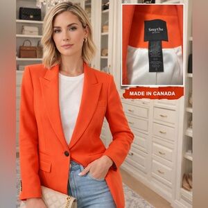 Smythe “Les Vestes” Tailored Blazer | Made in Canada | Coral Orange | Size 8
